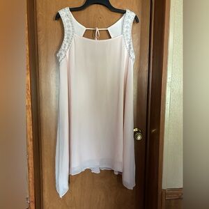Cato Blush Pink Sleeveless Chiffon Swing Tank with Beaded Shoulders L Feminine
